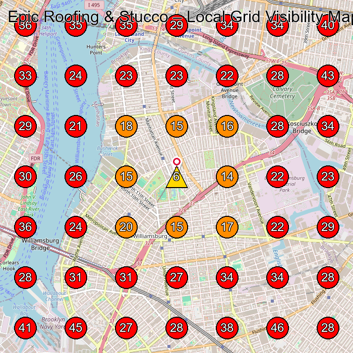 Epic Roofing & Stucco GeoGrid visibility map for General Contractor in Long Island City